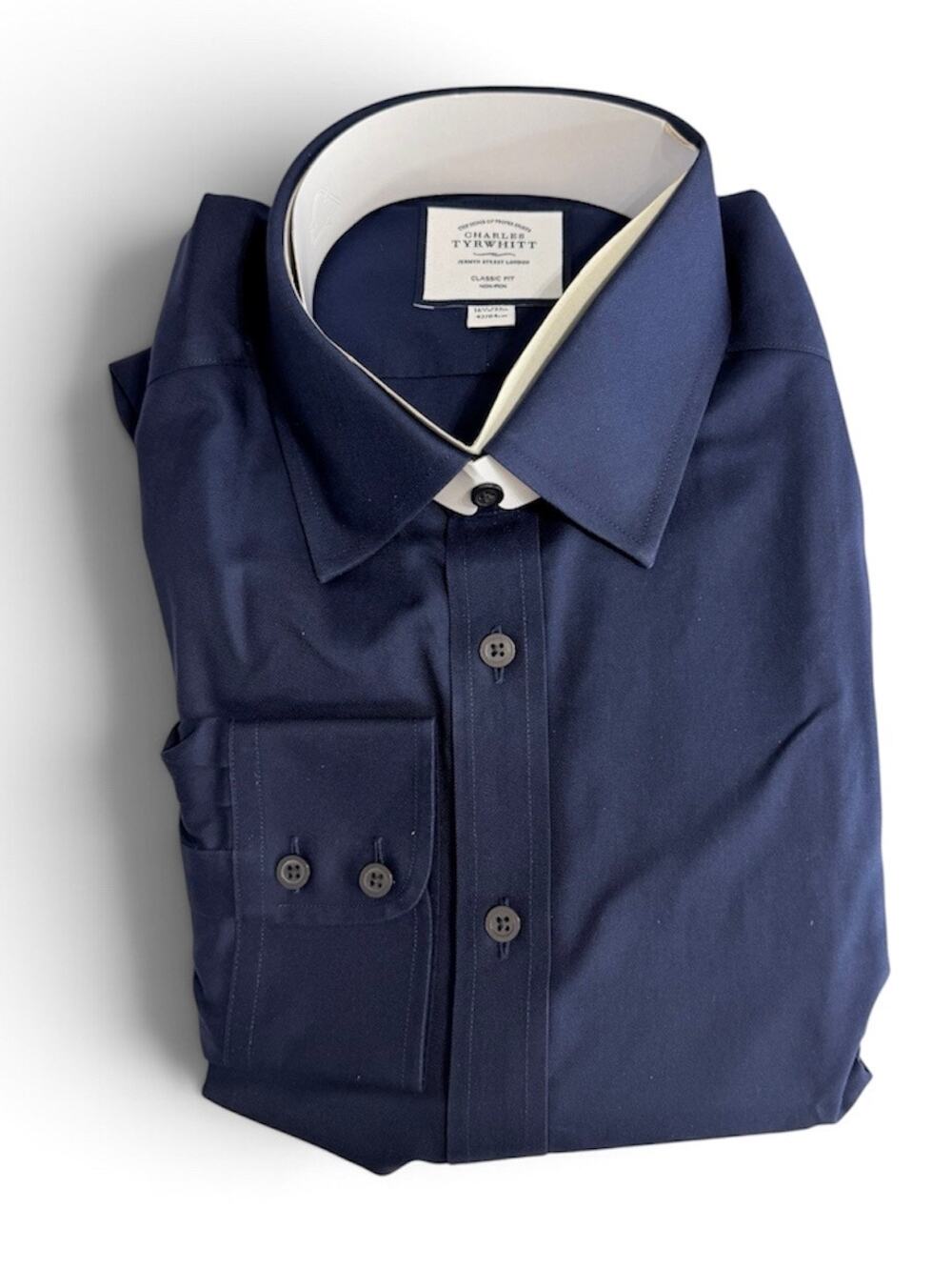 Charles Tyrwhitt Classic Fit Non-Iron Shirt 16.5/33 Navy Twill 42/84cm NWT